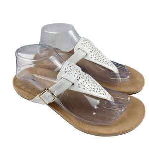 Vionic Tropez Women's Flip Flop Sandals Size 8 White Faux Patent Slip-On Flats